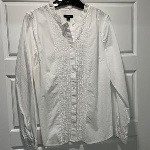 J. Crew white button-down shirt with ruffle collar